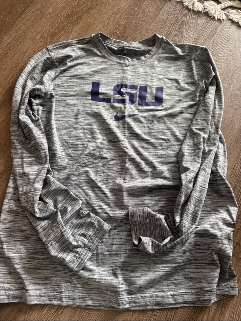 Nike Gray Long-Sleeve Tee with Purple LSU Logo